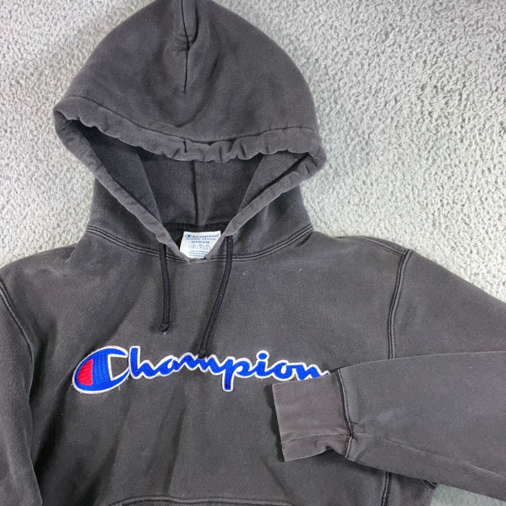 Vtg Champion Reverse‎ Weave Hoodie Men Medium Faded Script Logo Grunge Thrashed